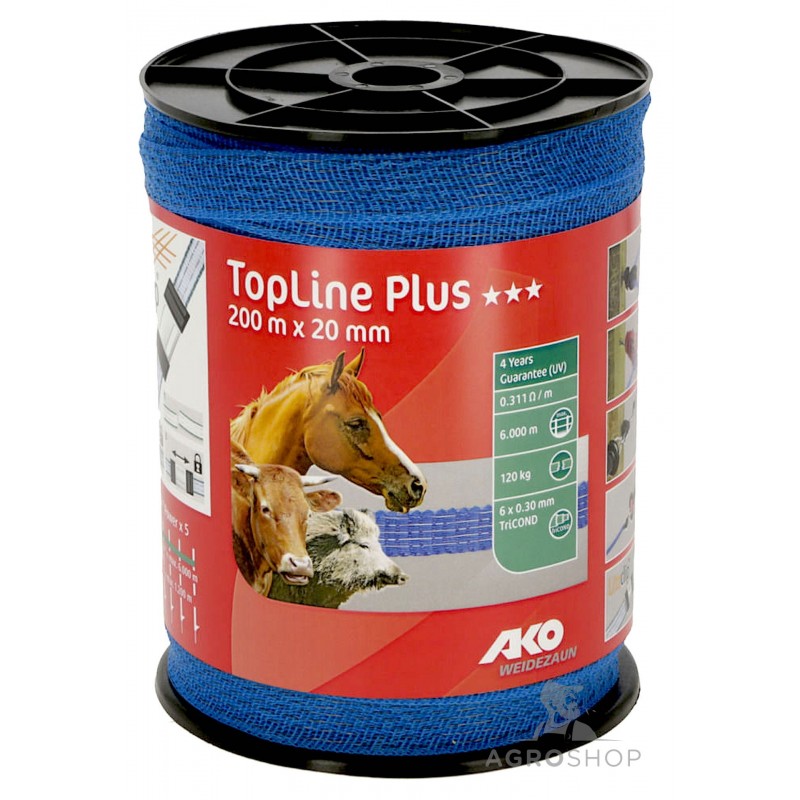 Elektriskā gana lente TopLine Plus zils 20mm/200m