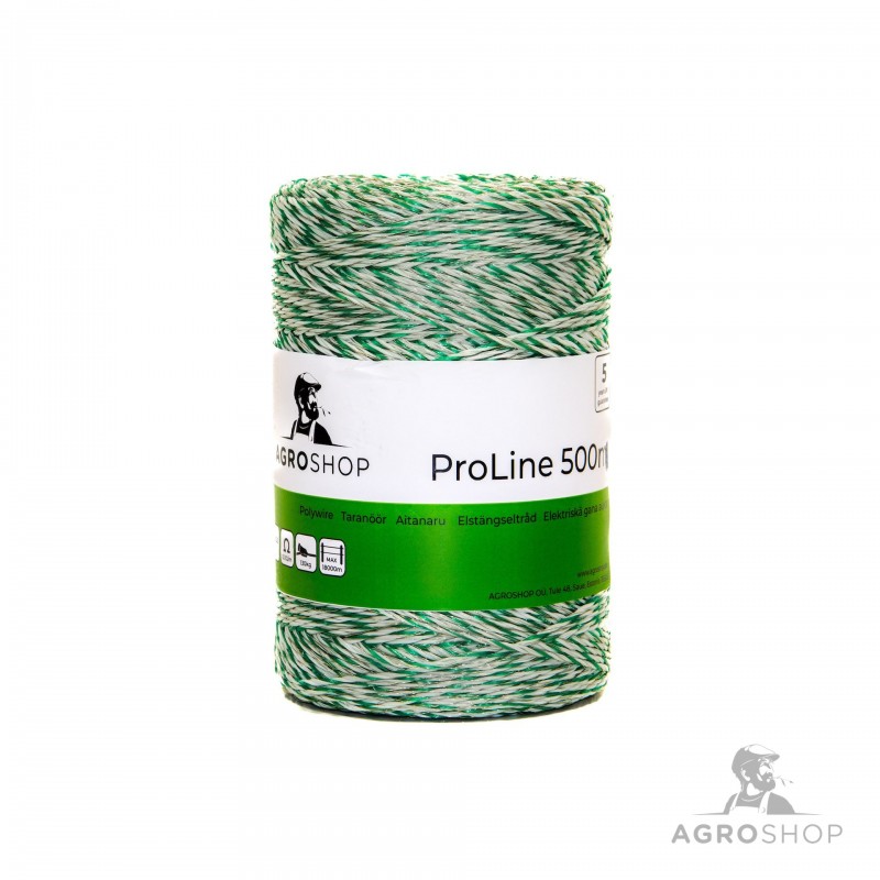 Elektriskā gana aukla AgroShop ProLine balta/zaļš 500m