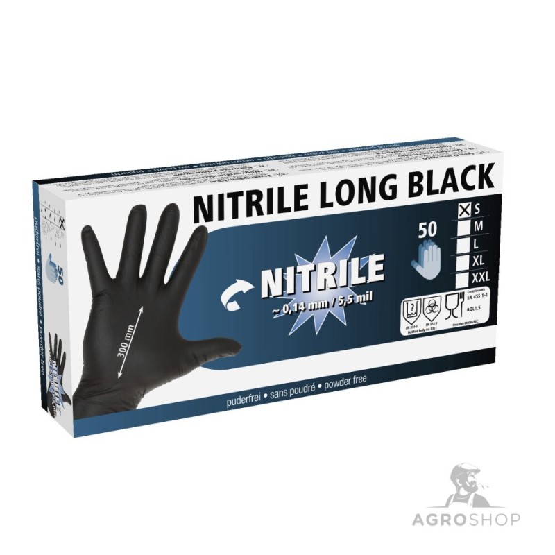 Vienreizlietojamie cimdi, melni Nitrile Long Black 9,5-10/XL 50 gab