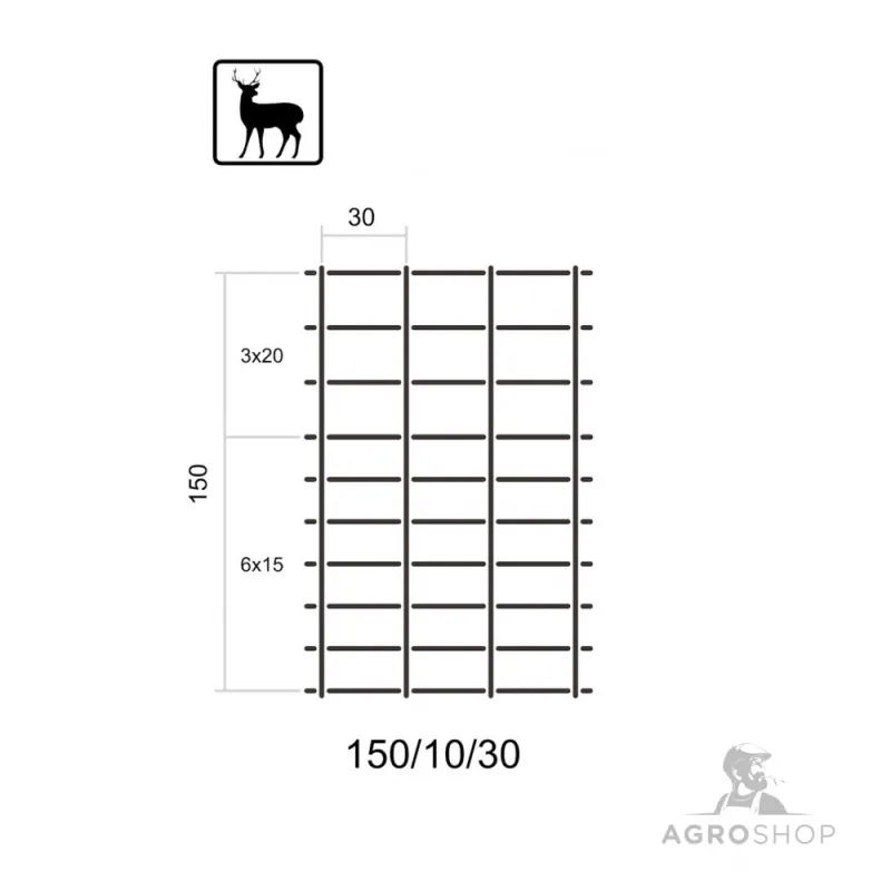 Viltnät ForestNet L Zn ø 2,0/1,6 mm, maskstorlek 30 × 15–20 cm, 1,50 × 50 m