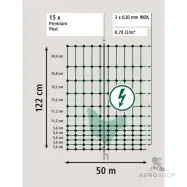 Elektriskā žogs putniem PoultryNet Premium 1,22x50m ar dubultajiem asmeņiem