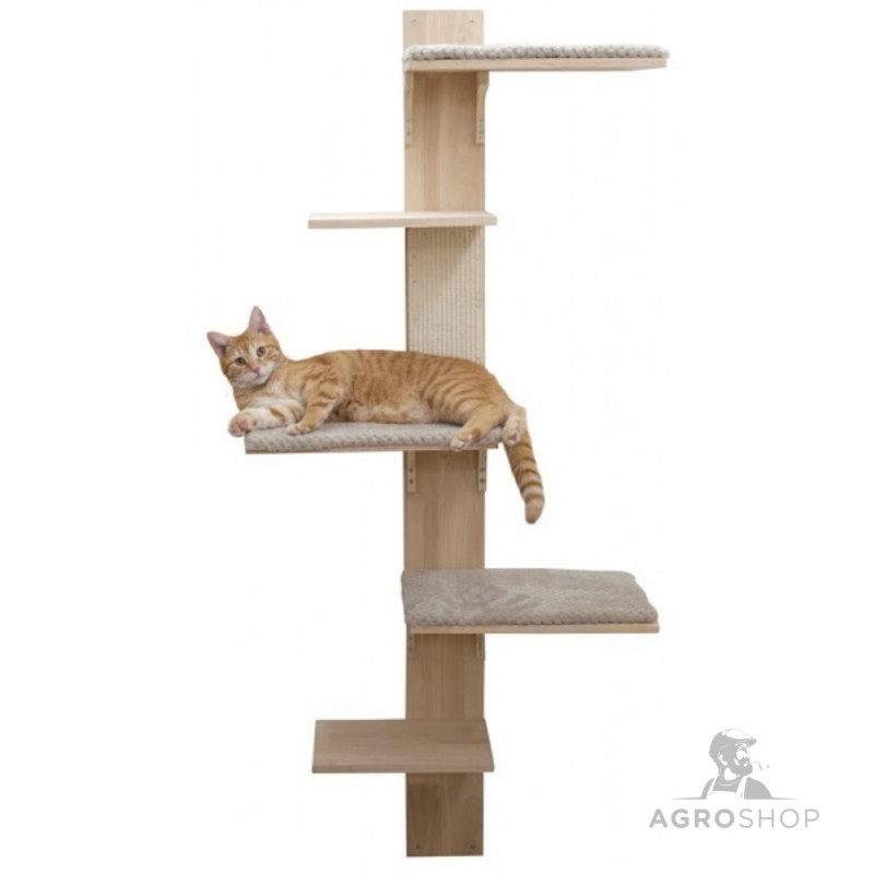 Wall-Mtd Cat Tree Timber f. Cats, natural/grey