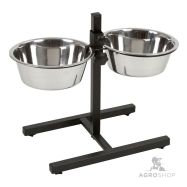 Regulējama augstuma barošanas statīvs ar 2 nerūsējošā tērauda bļodām 2 × 2800 ml, melns