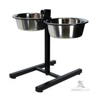 Regulējama augstuma barošanas statīvs ar 2 nerūsējošā tērauda bļodām 2 × 2800 ml, melns